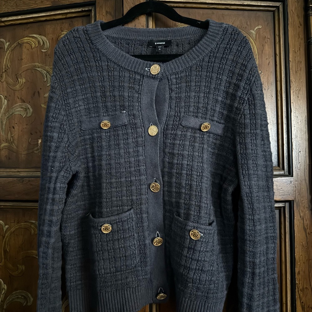 Express Dark Grey Knit Cardigan